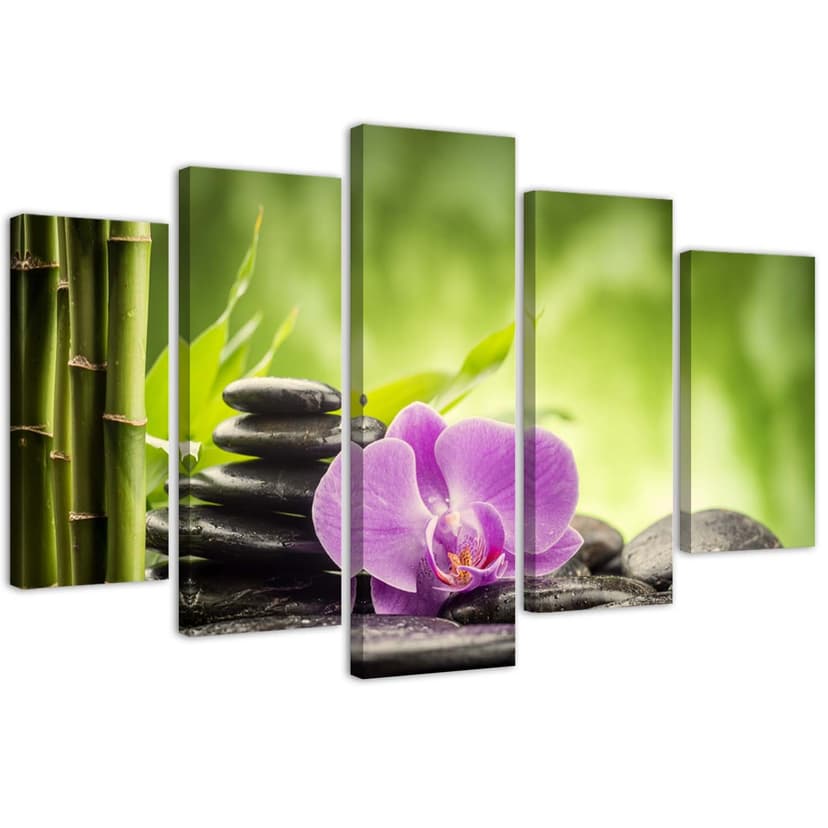 Stampa su tela 5 pezzi, pietre Zen orchidea