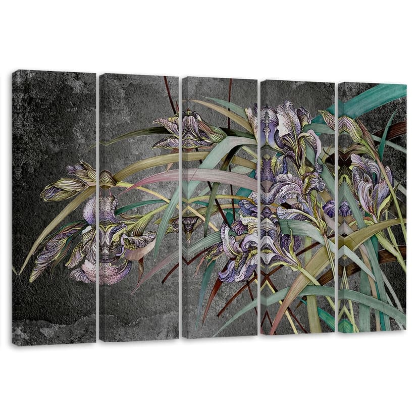 Stampa su tela 5 pezzi, fiori di iris nel vento