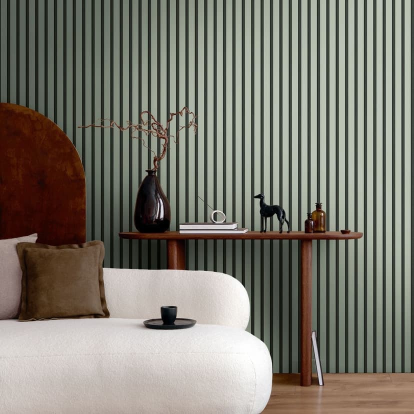 Carta da parati verde nero a strisce opache - Carta da parati moderna scandinava in tessuto non tessuto effetto pannello