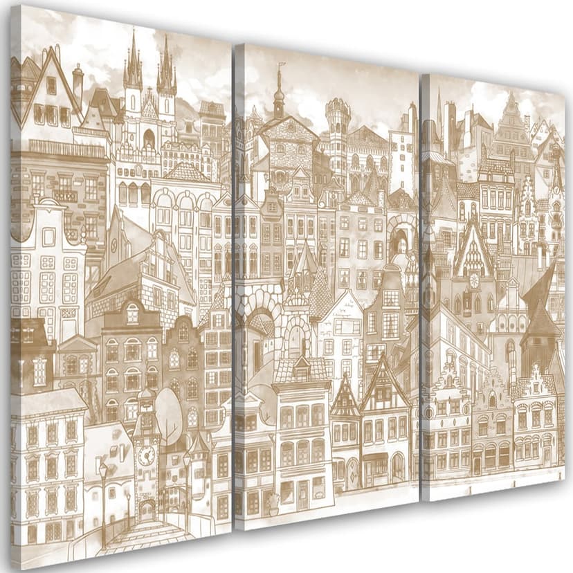 Stampa su tela 3 pezzi, Città felice