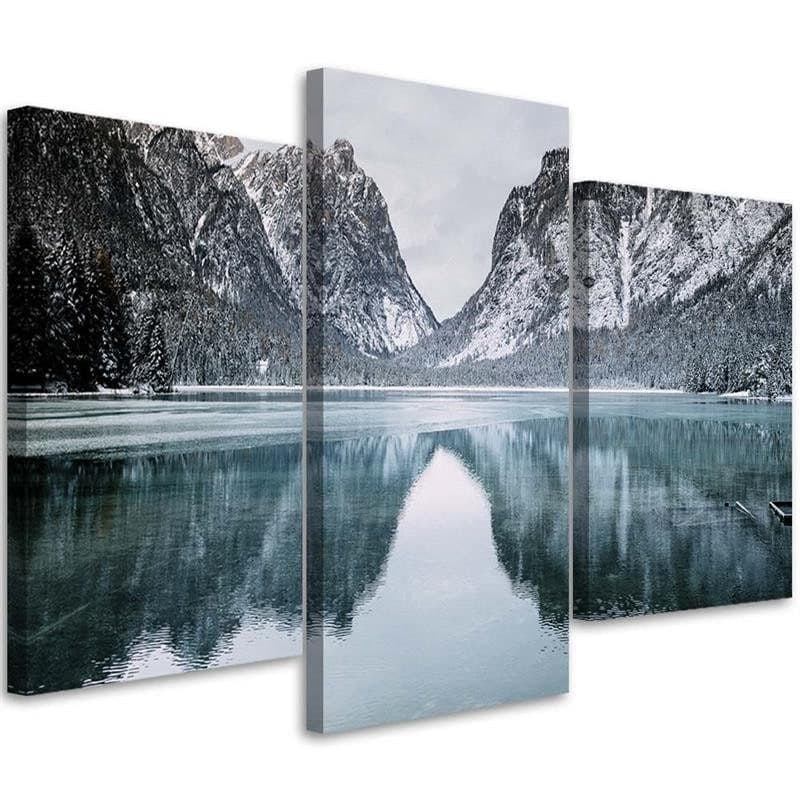 Stampa su tela 3 pezzi, paesaggio montano lago