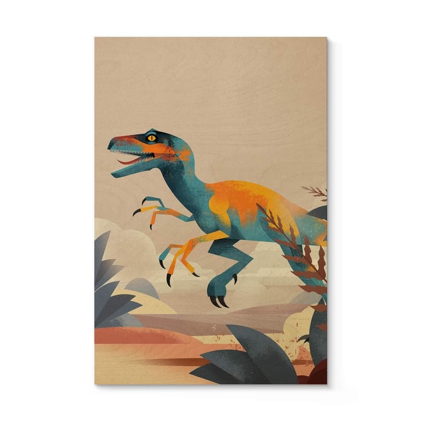 Stampa su legno Velociraptor - Braun