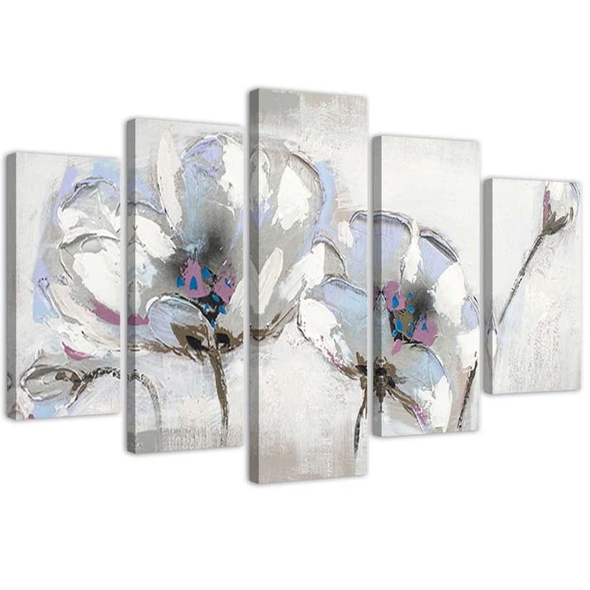 Stampa su tela 5 pezzi, fiori dipinti di bianco