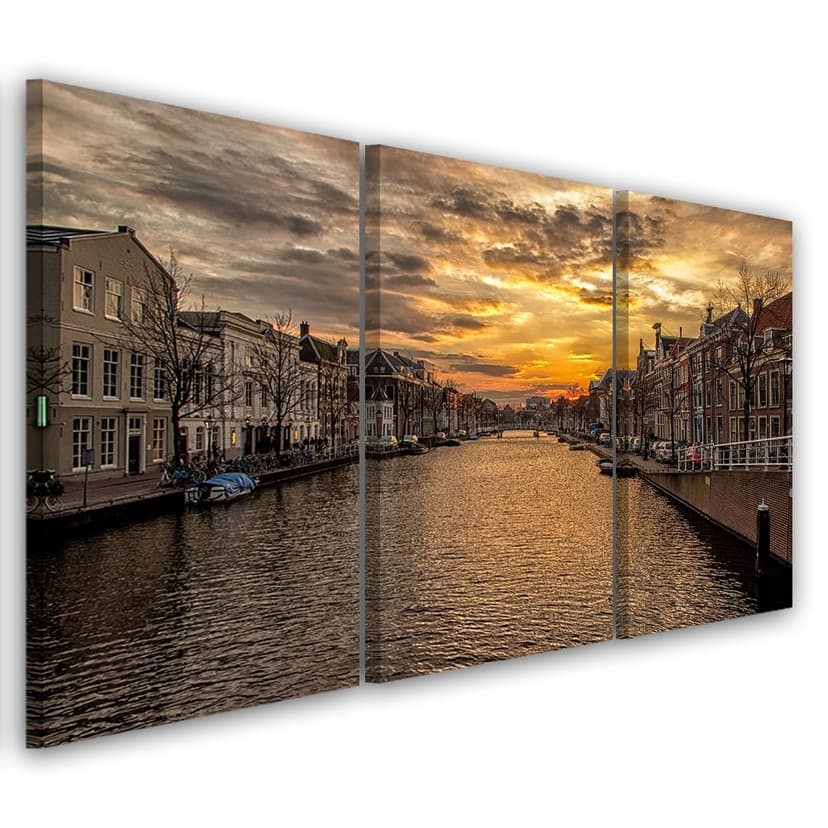 Stampa su tela 3 pezzi, Amsterdam Canal Houses City