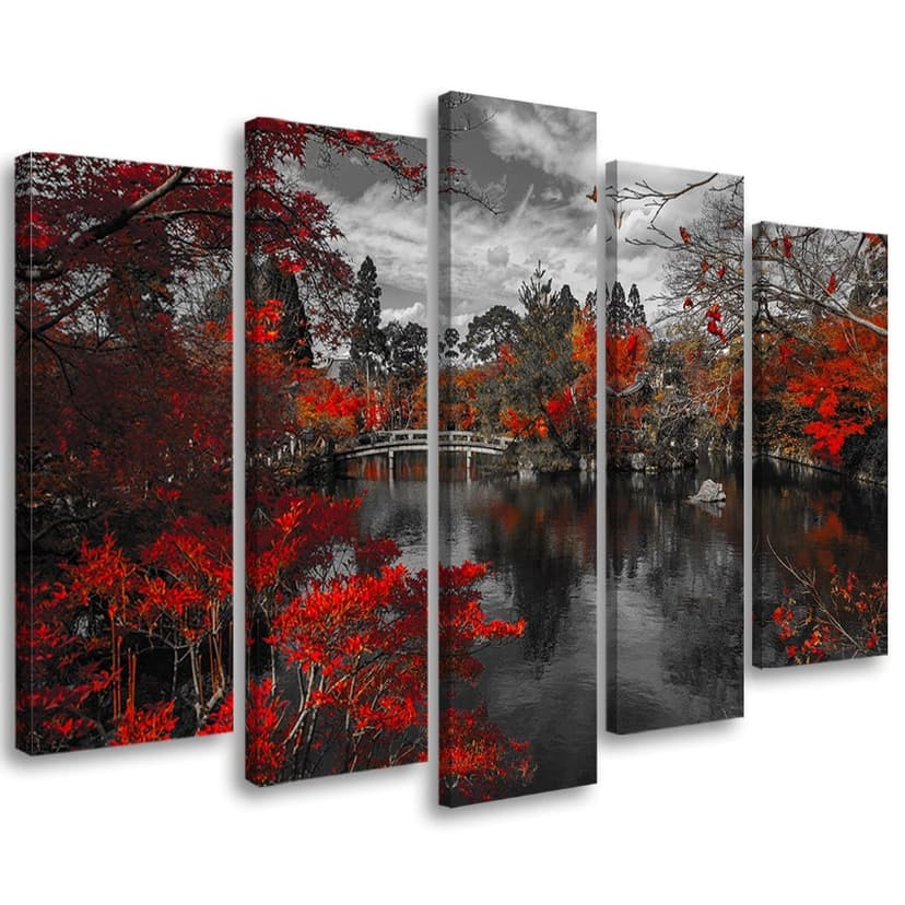 Stampa su tela 5 pezzi Giardino Giappone rosso