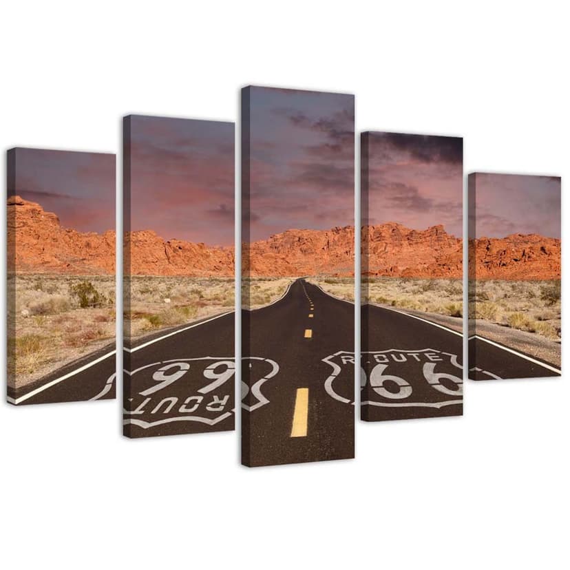 Quadro su tela 5 pezzi, Route 66 Road Landscape