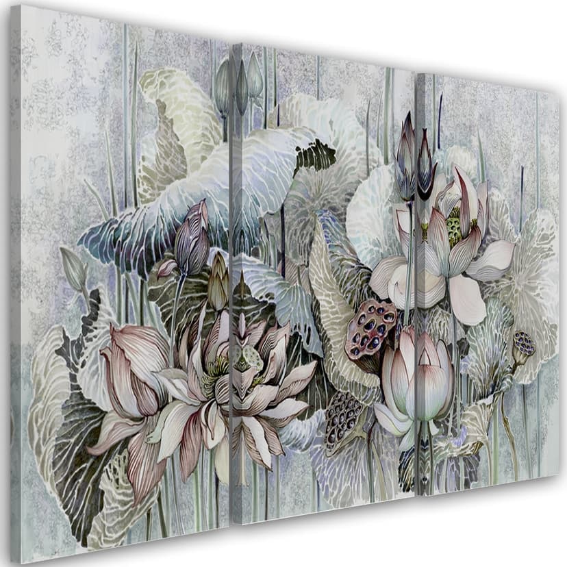 Stampa su tela 3 pezzi, fiori di loto