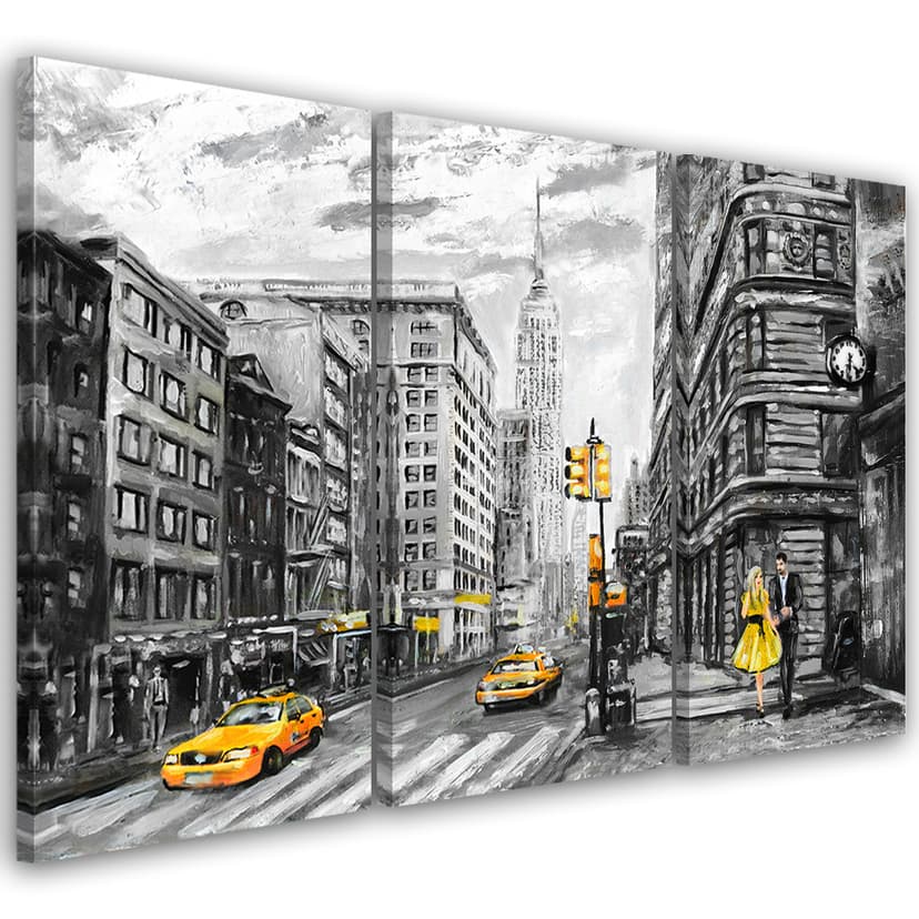 Stampa su tela 3 pezzi, New York Taxi USA Acrilico