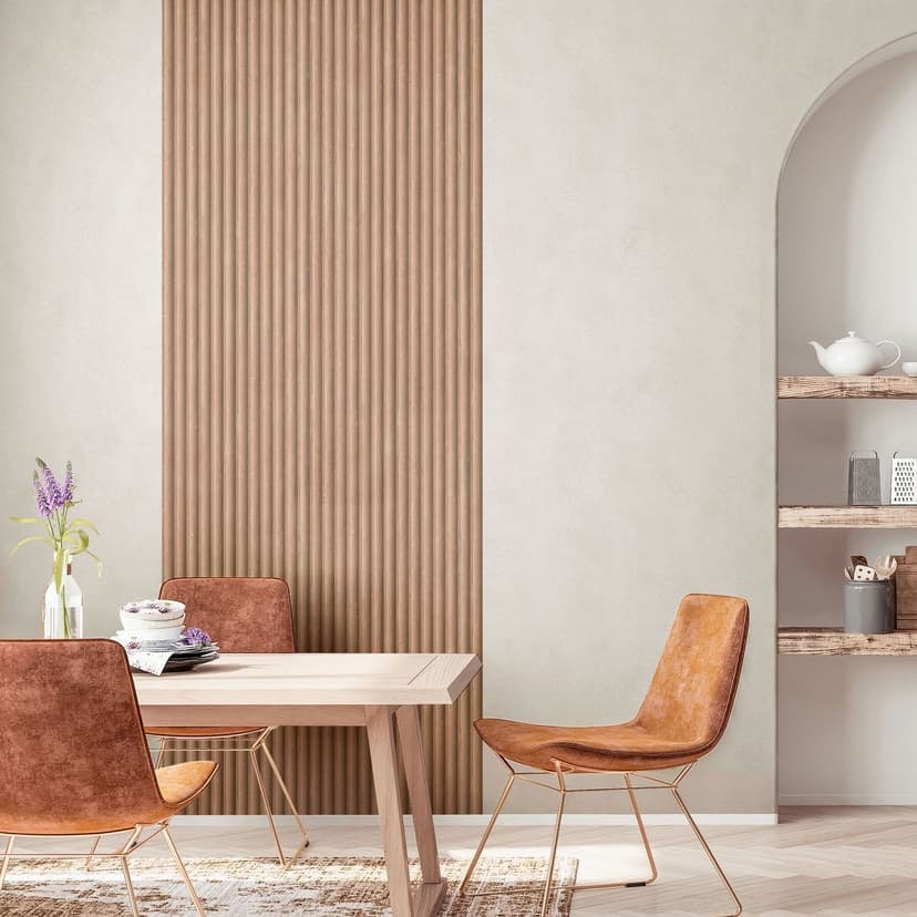 Carta da parati in tessuto non tessuto in marrone beige aspetto 3D pannello acustico aspetto legno strisce classiche