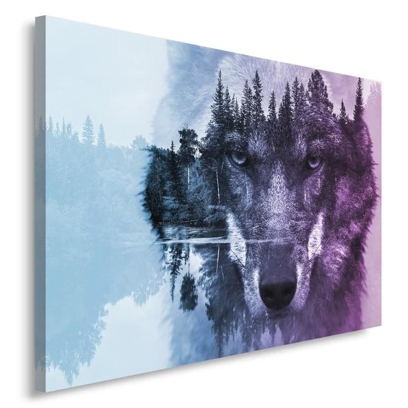 Stampe su tela, Lupo foresta nebbia viola