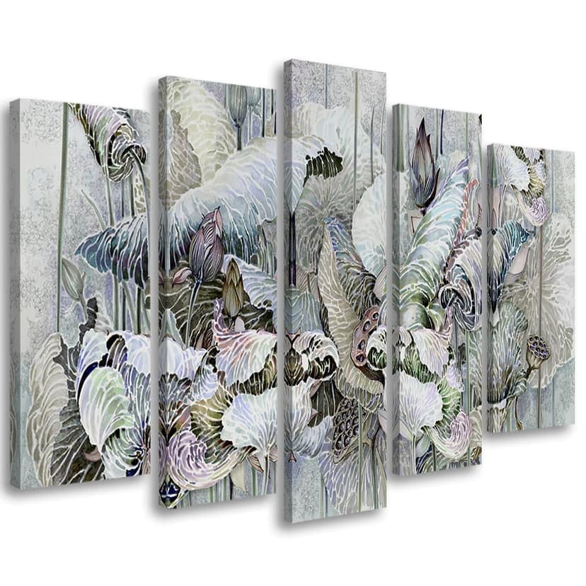 Stampa su tela 5 pezzi, fiori di loto