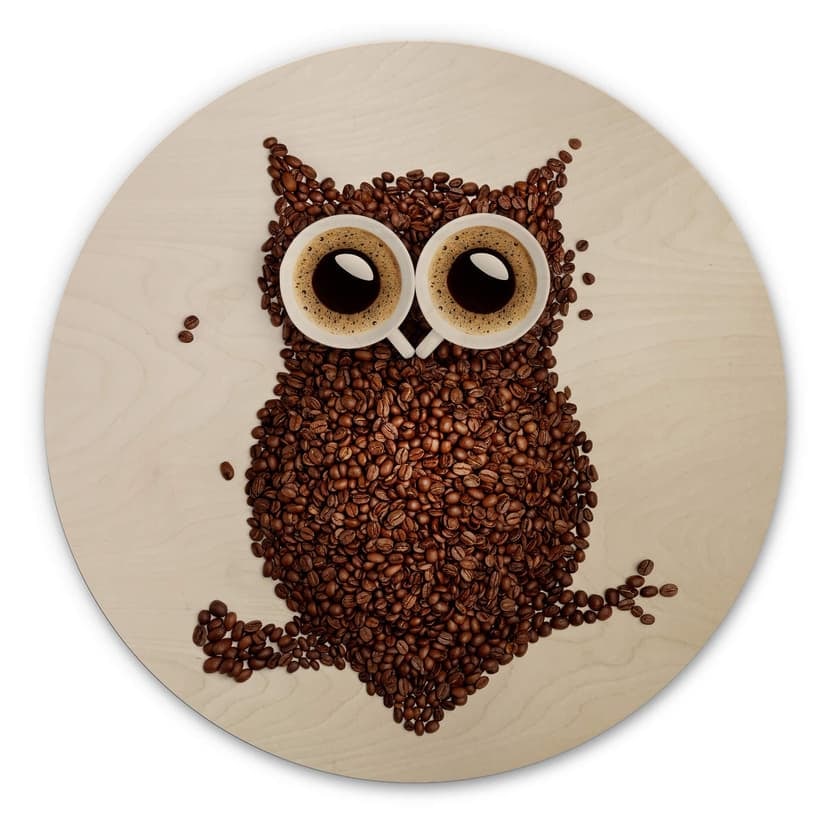 Stampa su legno Civetta di caffè - tondo
