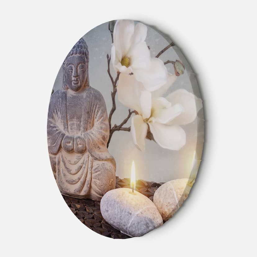 Quadro su tela rotonda Buddha e candele