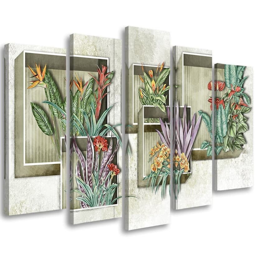 Stampa su tela 5 pezzi, scatole quadrate mensole con fiori