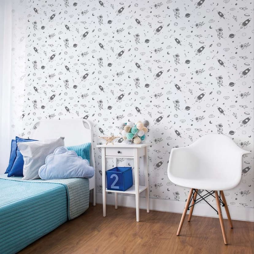 Carta da parati per bambini, carta da parati in tessuto non tessuto con illustrazione Kids Walls bianco, grigio