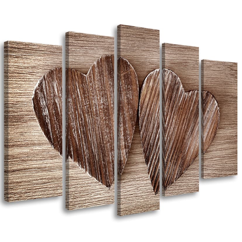 Stampa su tela 5 pezzi cuore legno marrone retrò