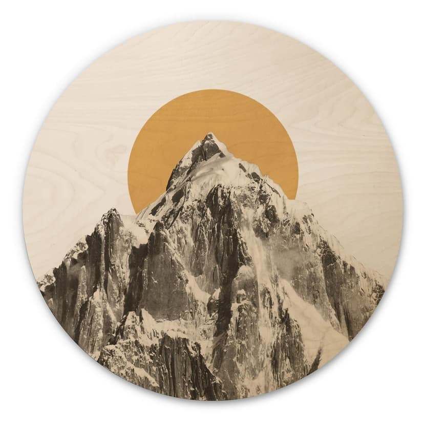 Stampa su legno sole dietro montagna - Bodart round
