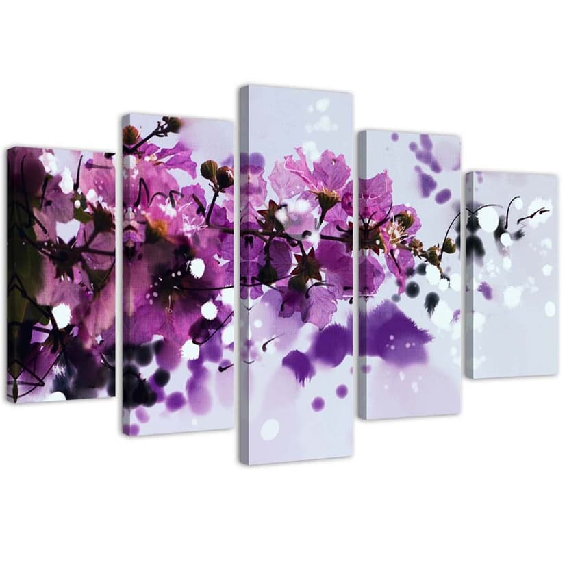 Stampa su tela 5 pezzi Fiori Viola Natura