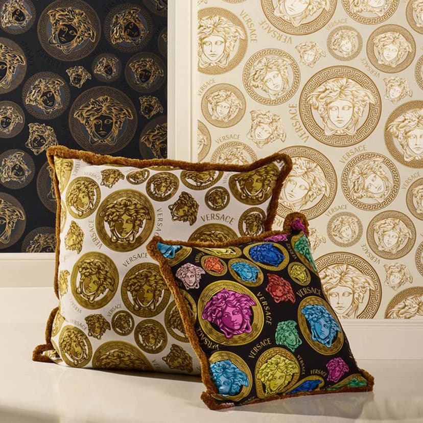 Versace carta da parati in tessuto non tessuto in oro e bianco carta da parati di lusso con teste di medusa