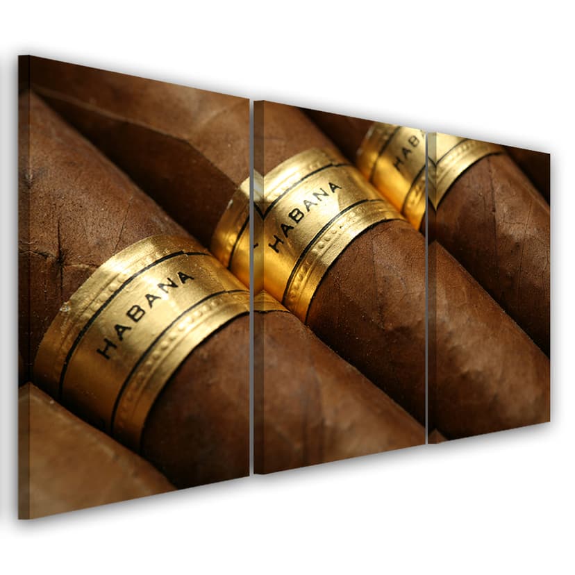 Stampa su tela 3 pezzi, sigaro cubano