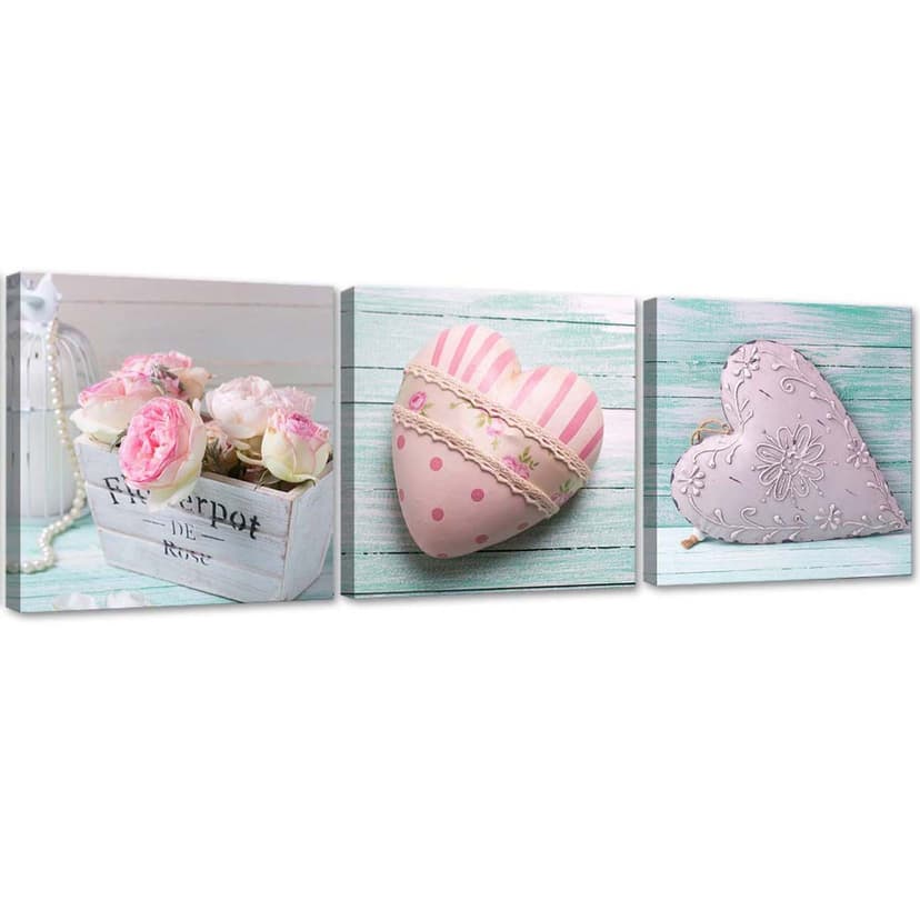 Stampa su tela 3 pezzi, cuore d'amore rosa