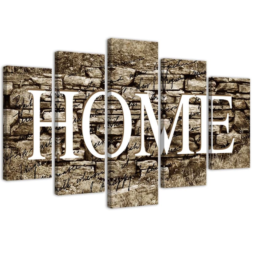Stampa su tela 5 pezzi, scritta home wall