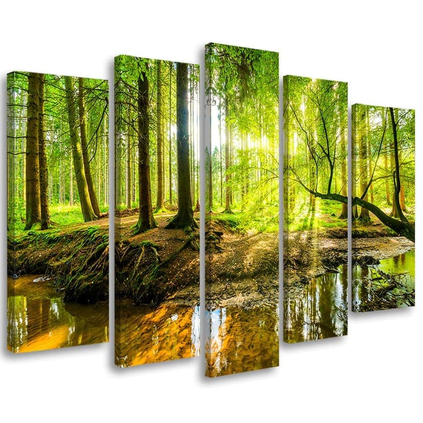 Stampa su tela 5 pezzi, foresta lago natura
