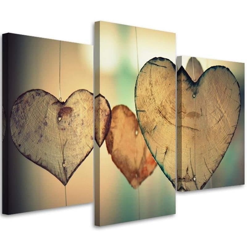 Stampa su tela 3 pezzi Cuore legno amore retrò