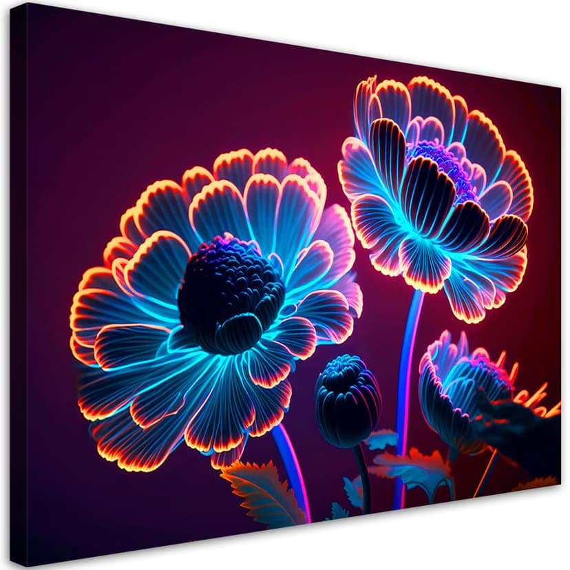 Stampa su tela, boccioli di fiori al neon