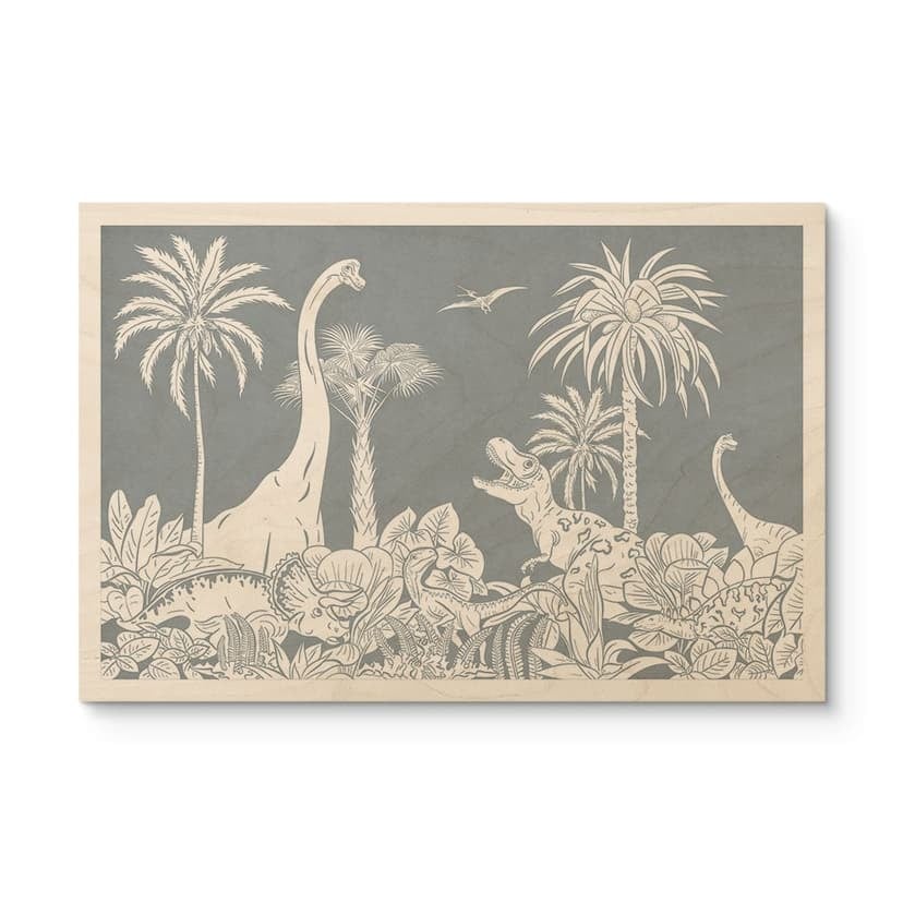 Stampa su legno Nella terra dei dinosauri - Blu - Kikki Belle