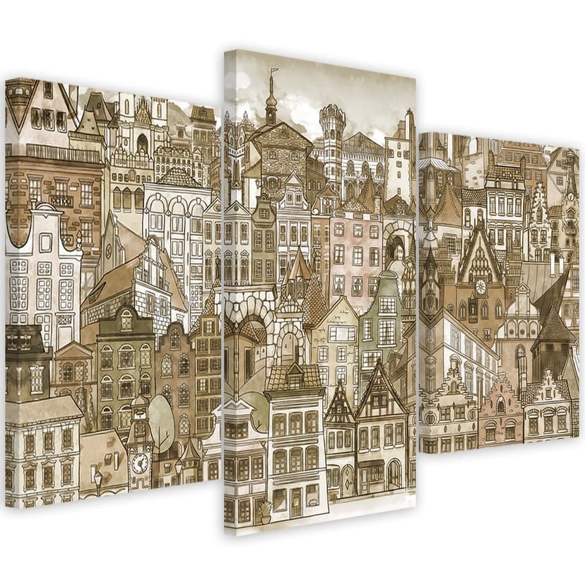 Stampa su tela 3 pezzi, Città felice