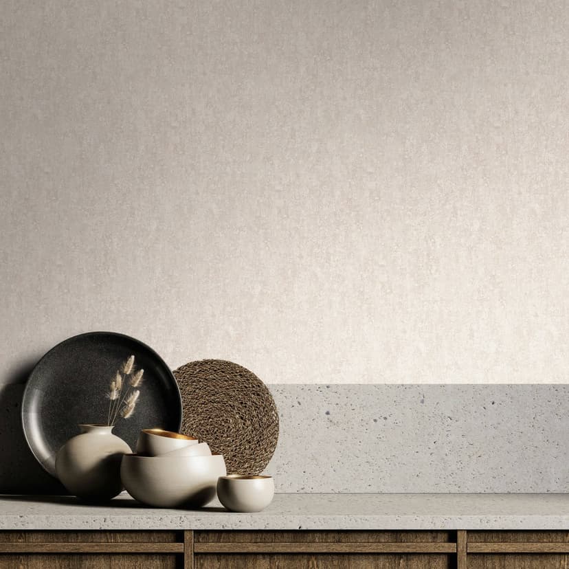 Carta da parati in tessuto non tessuto opaco, struttura leggera beige, look grigio cemento