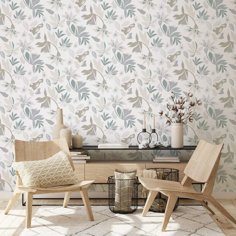 Carta da parati, tessuto non tessuto floreale Flora bianco, grigio