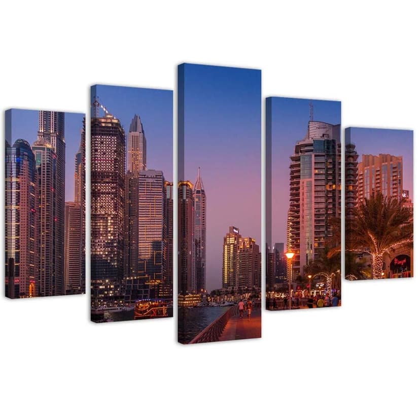 Stampa su tela 5 pezzi, Notti nella città di Dubai