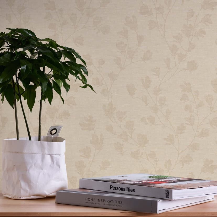 carta da parati foglie beige - fiori carta da parati non tessuta soggiorno floreale