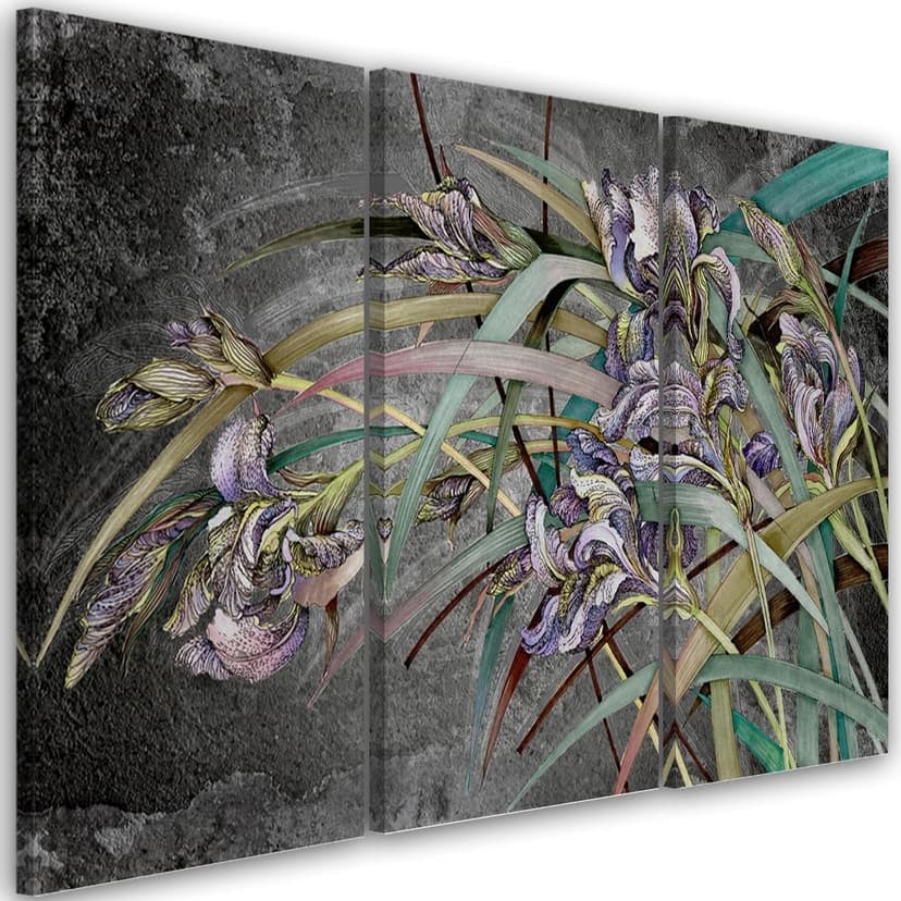 Stampa su tela in 3 pezzi, fiori di iris al vento
