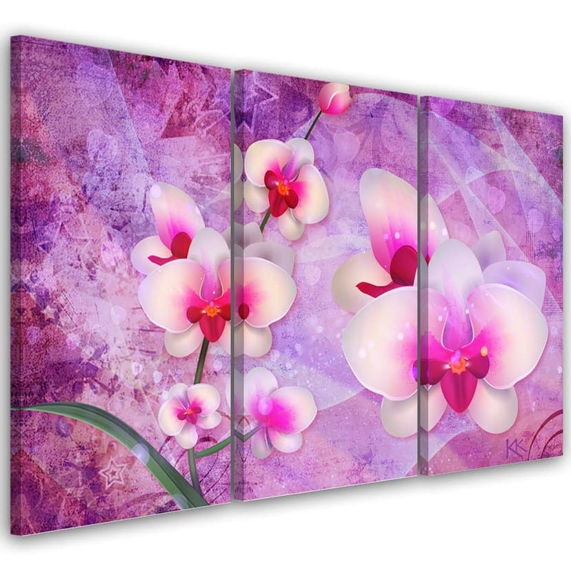 Stampa su tela 3 pezzi, astrazione di fiori di orchidea