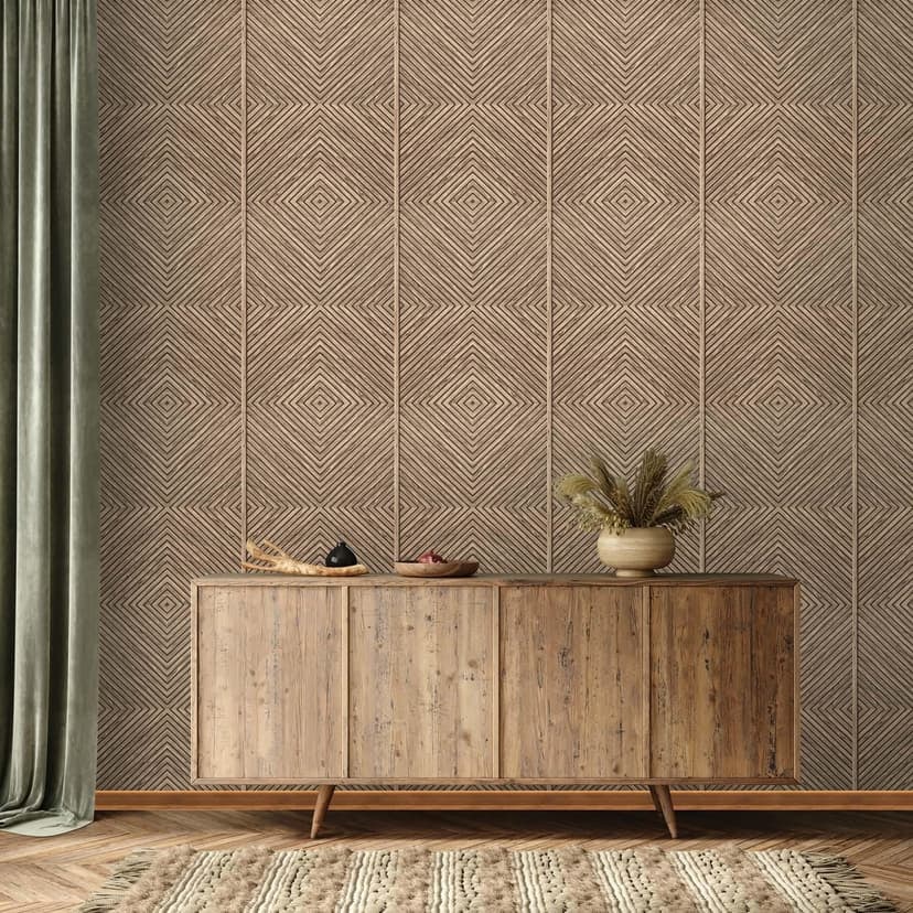 Carta da parati in tessuto non tessuto legno, aspetto geometrico del legno, casa di campagna opaca in beige