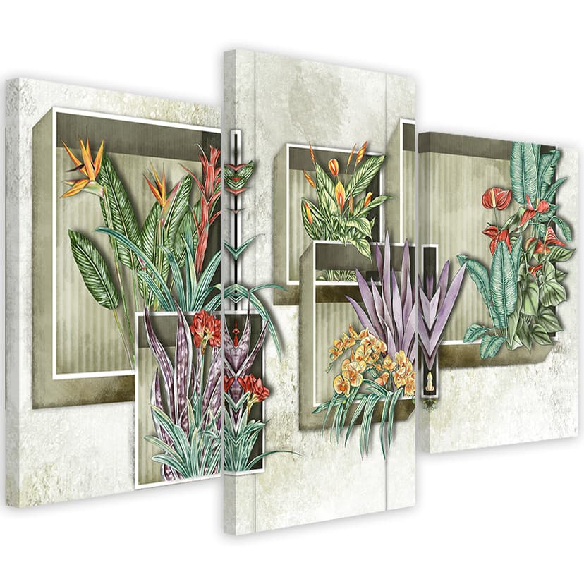 Stampa su tela 3 pezzi, scatole quadrate mensole con fiori