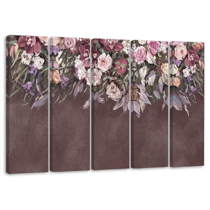 Stampa su tela 5 pezzi, fiori ricoperti di vegetazione