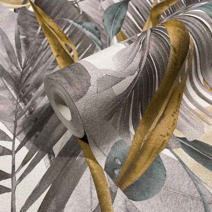 Carta da parati a fiori in tessuto non tessuto Spirit of Jungle grigio, marrone