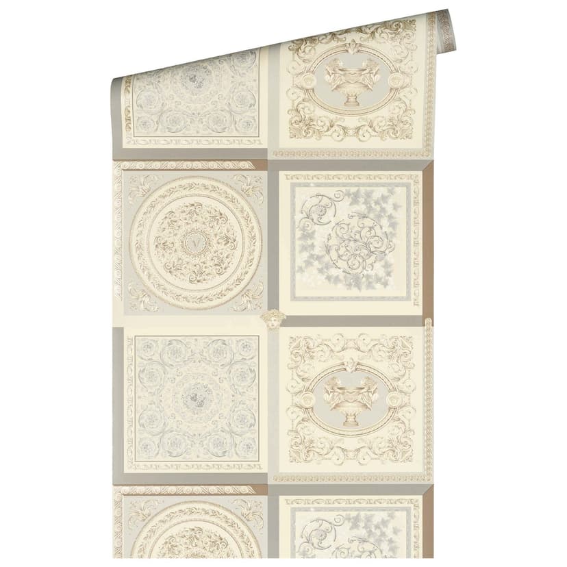 Versace carta da parati floreale in grigio e beige carta da parati in tessuto non tessuto design barocco classico