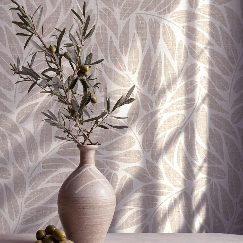 Carta da parati da parati in tessuto non tessuto con foglie di natura floreale opaca in beige