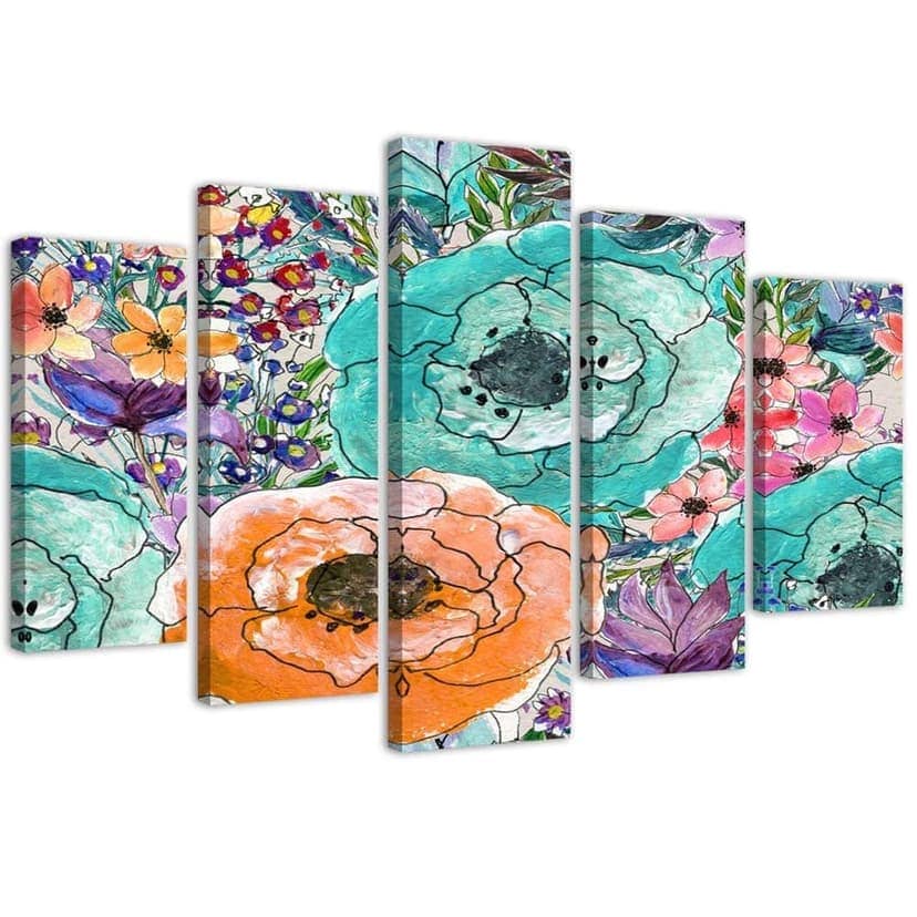 Stampa su tela 5 pezzi Astratti di fiori colorati