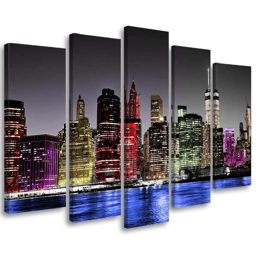 Stampa su tela 5 pezzi Architettura New York Night