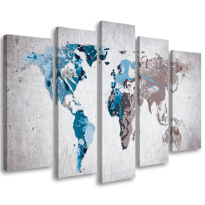 Stampa su tela 5 pezzi Mappa del mondo retrò Turchese