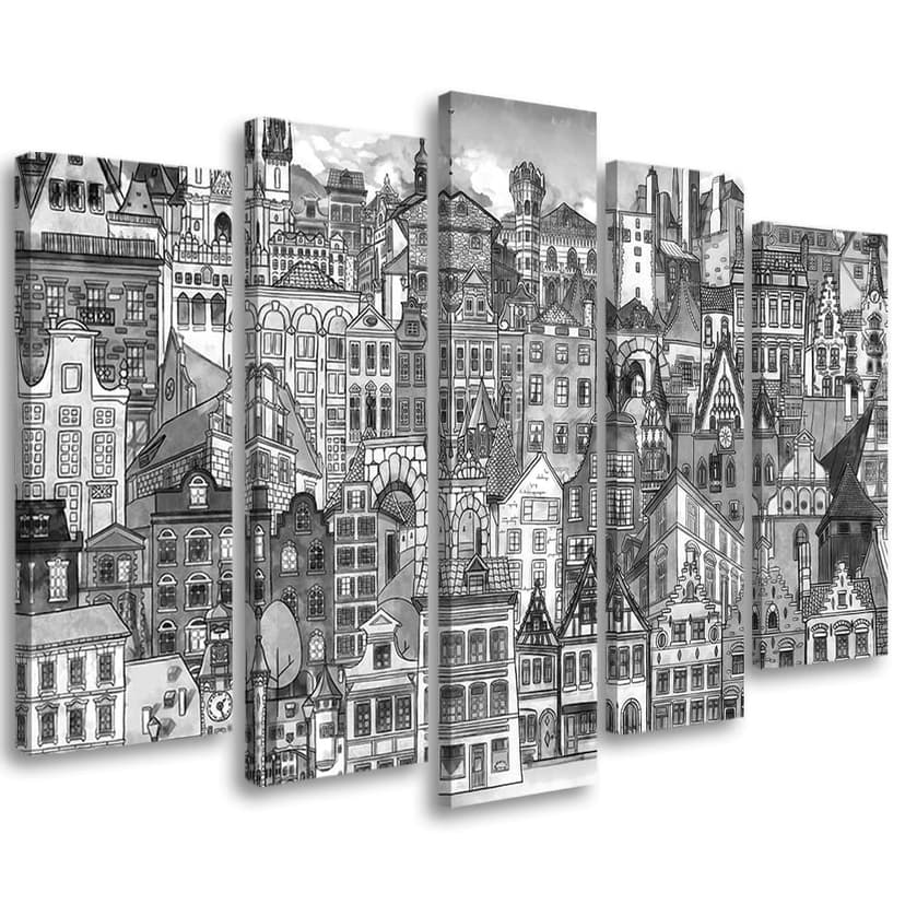 Stampa su tela 5 pezzi, Città felice