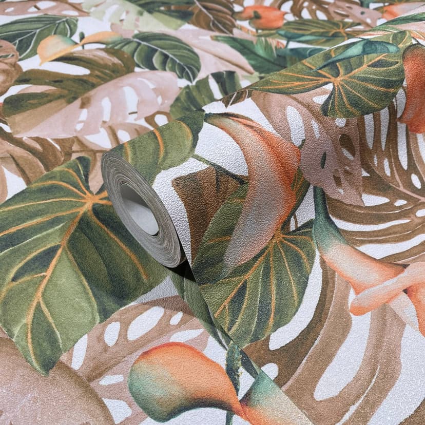 Carta da parati a fiori in pile Spirit of Jungle verde, marrone