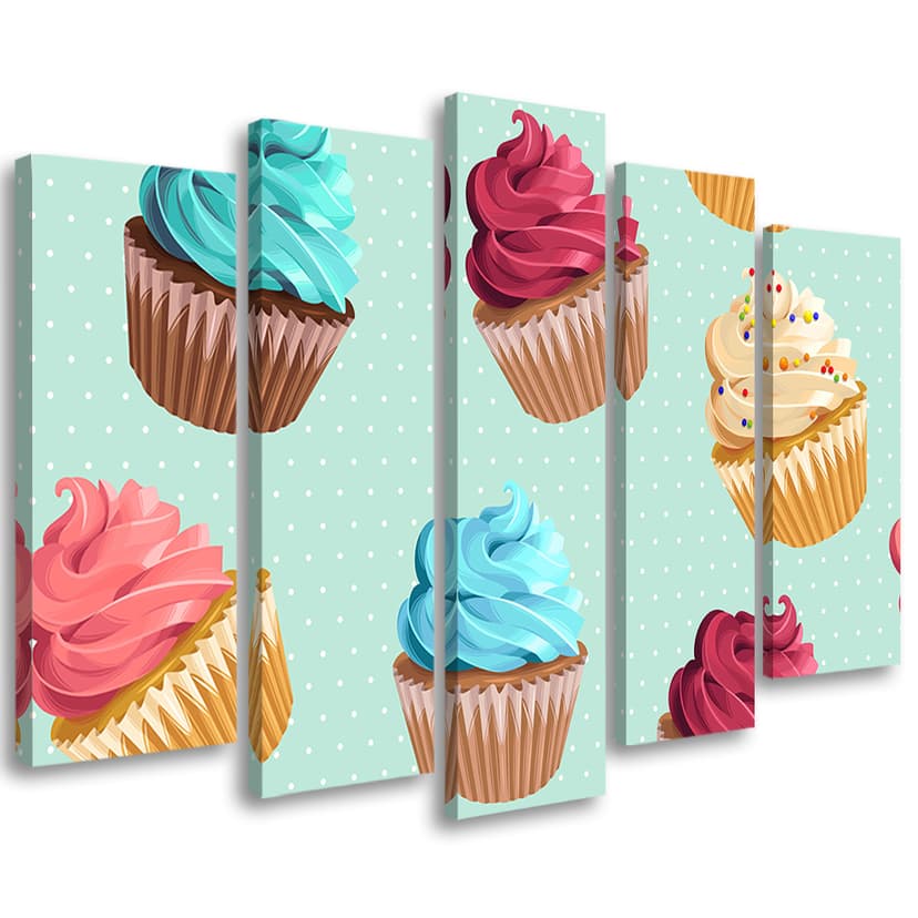 Stampa su tela 5 pezzi, cupcakes dolci