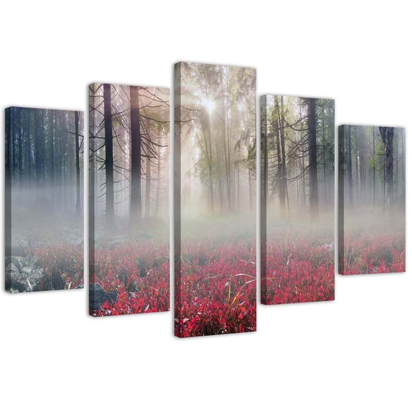 Stampa su tela 5 pezzi Fiori della radura della foresta di nebbia